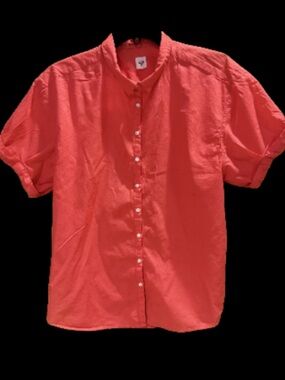 GAP Coral Short Sleeve Button Down Blouse Shirt Size Large